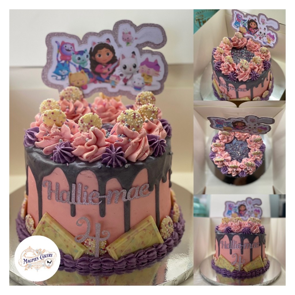 Gabbys Dollhouse inspired children’s birthday cake, Magpies Cakery, local cake maker & decorator for Lincoln & Newark