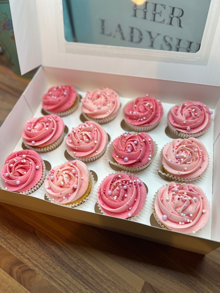 Vanilla pink cupcakes, Magpies Cakery, local cake maker & decorator for Lincoln & Newark