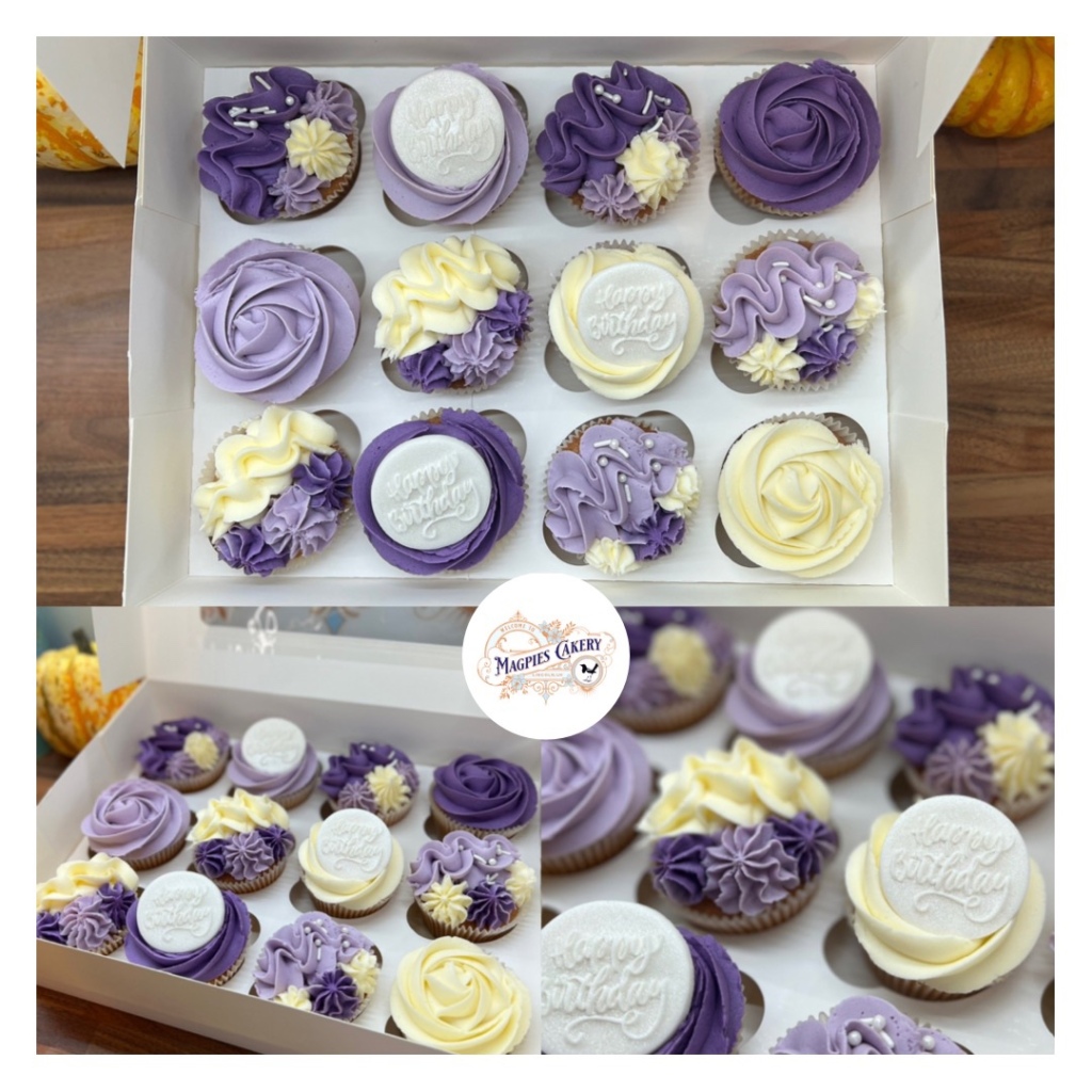 Purple & lilac birthday cupcakes, Magpies Cakery, cake maker & decorator Lincoln & Newark