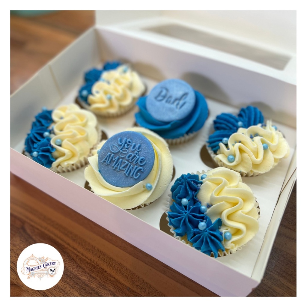 Blue & cream Dad cupcakes, Magpies Cakery, cake maker & decorator, Lincoln & Newark