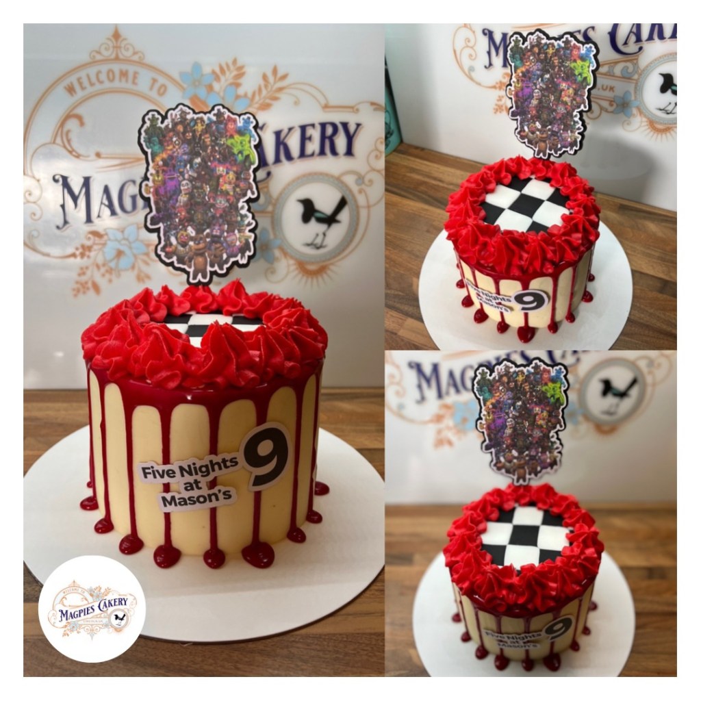 Five Nights at Freddie's inspired birthday drip cake, cake maker & decorator, Lincoln & Newark