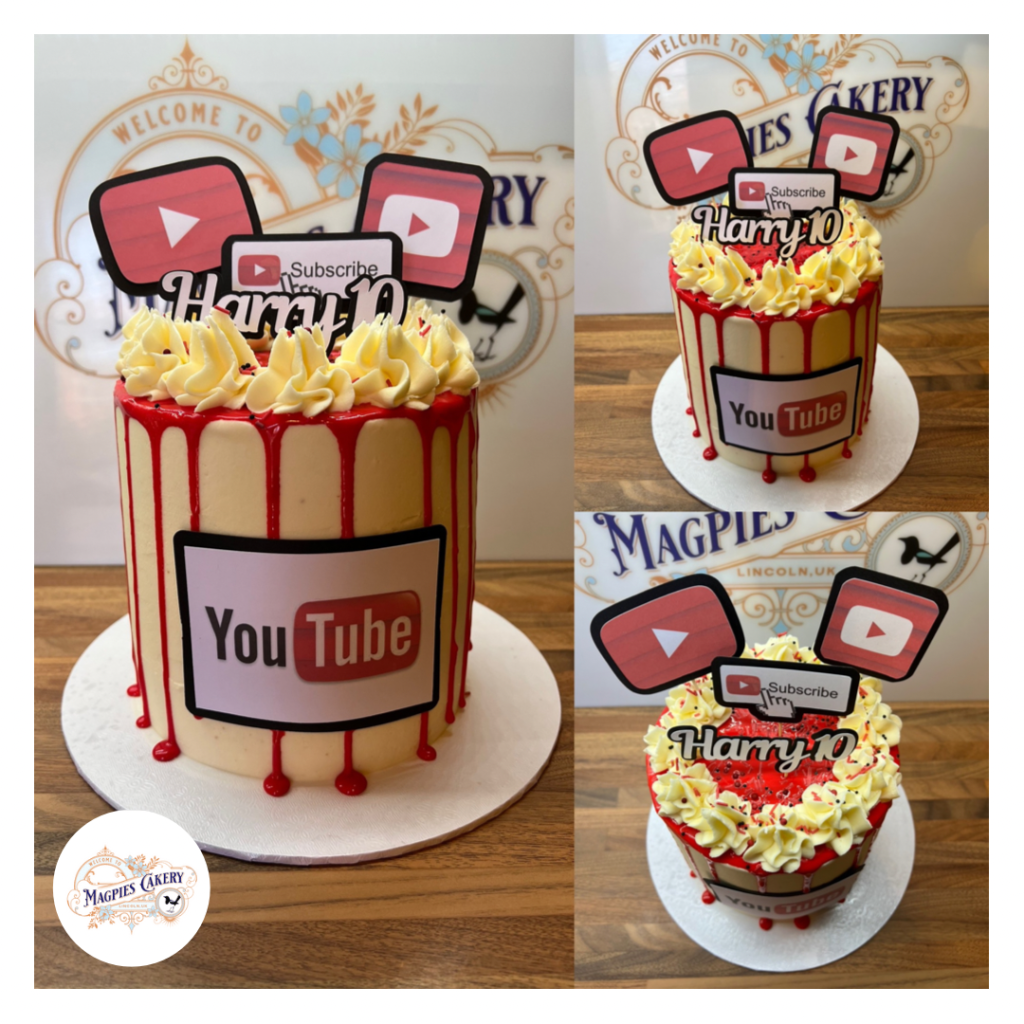 Youtube birthday drip cake, Magpies Cakery, cake maker & decorator, Lincoln & Newark