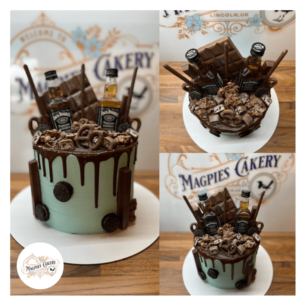 Jack Daniels inspired chocolate drip birthday cake, cake maker & decorator, Lincoln & Newark