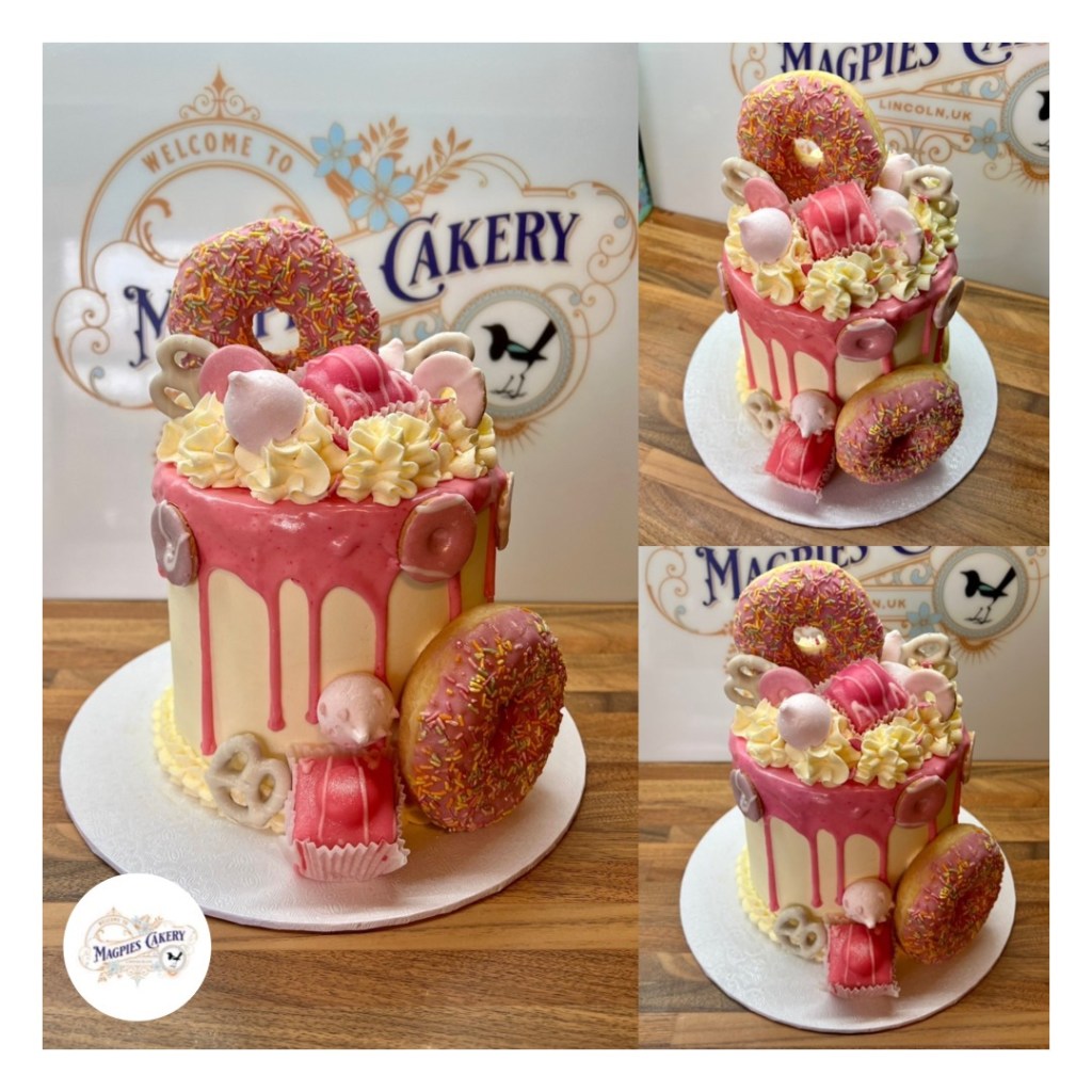 Pink & white drip cake, baby shower cake, cake maker & decorator, Lincoln & Newark
