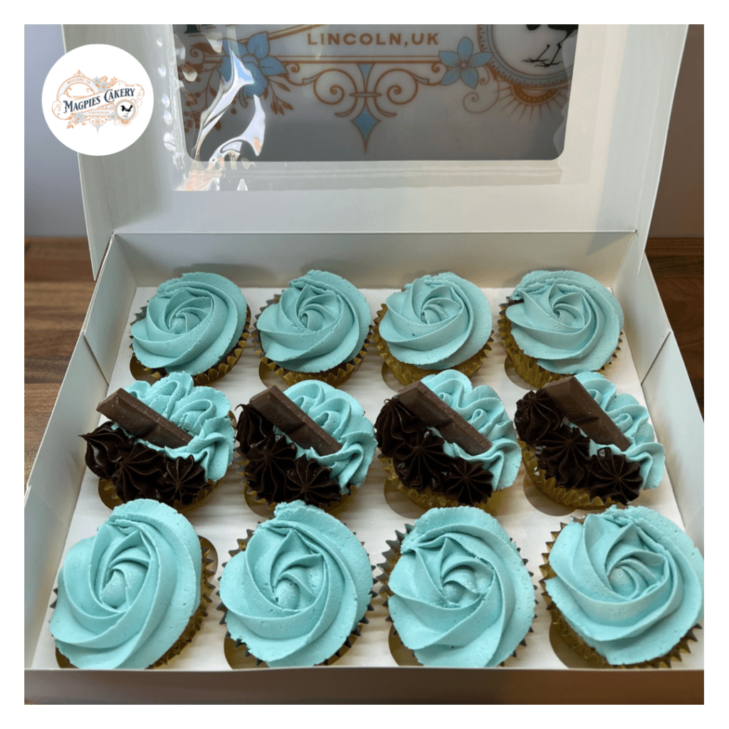 Blue & black buttercream birthday cupcakes, cake maker & decorator, Lincoln & Newark
