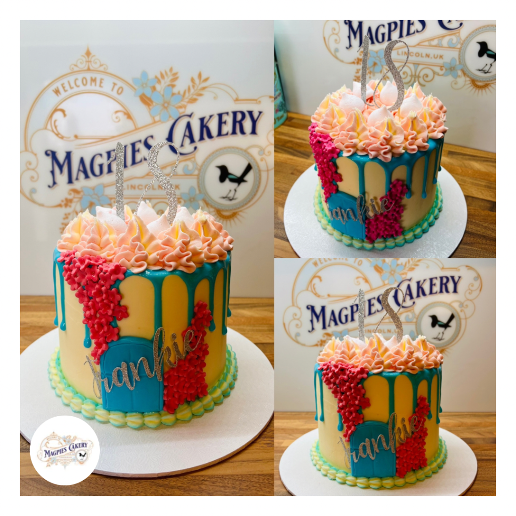 Mamma Mia inspired 18th birthday drip cake, buttercream & fondant, Magpies Cakery, cake maker & decorator, Lincoln & Newark