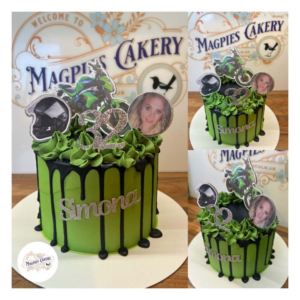Motorbike inspired birthday drip cake, cake maker & decorator, Lincoln & Newark