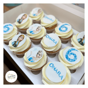 Frozen inspired buttercream birthday cupcakes with personalised name & age printed icing toppers cake maker & decorator, Lincoln & Newark