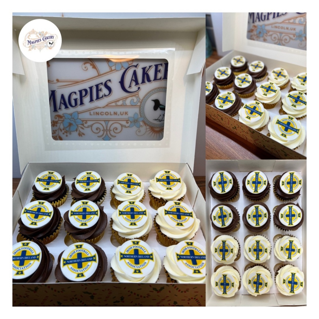 Ireland Football inspired buttercream birthday cupcakes with personalised printed icing toppers, cake maker & decorator, Lincoln & Newark
