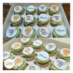 Safari inspired buttercream birthday cupcakes with personalised toppers, cake maker & decorator, Lincoln & Newark