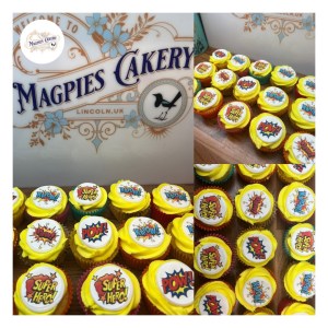 Superhero inspired buttercream birthday cupcakes with personalised printed icing toppers, cake maker & decorator, Lincoln & Newark