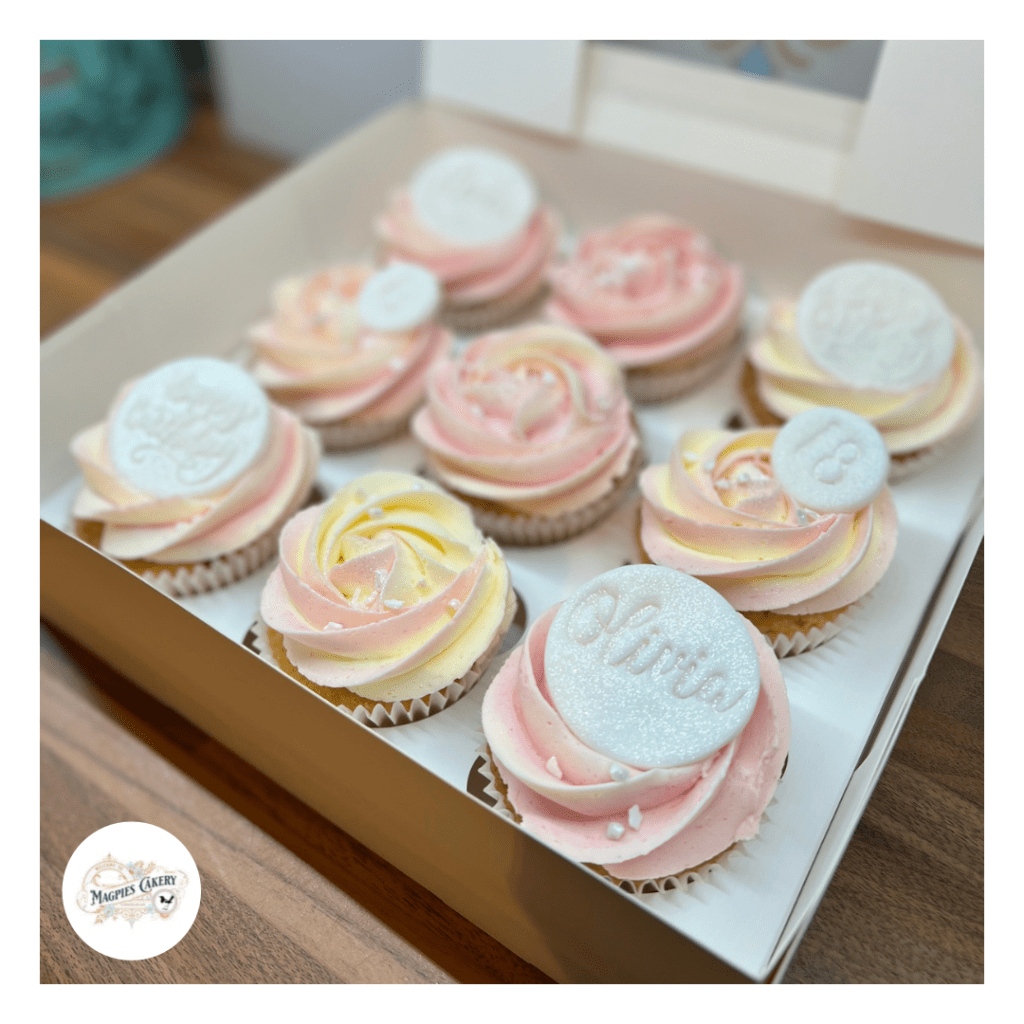 Pink 18th birthday cupcakes, finished with personalised fondant cupcake toppers, cake maker & decorator, Lincoln & Newark