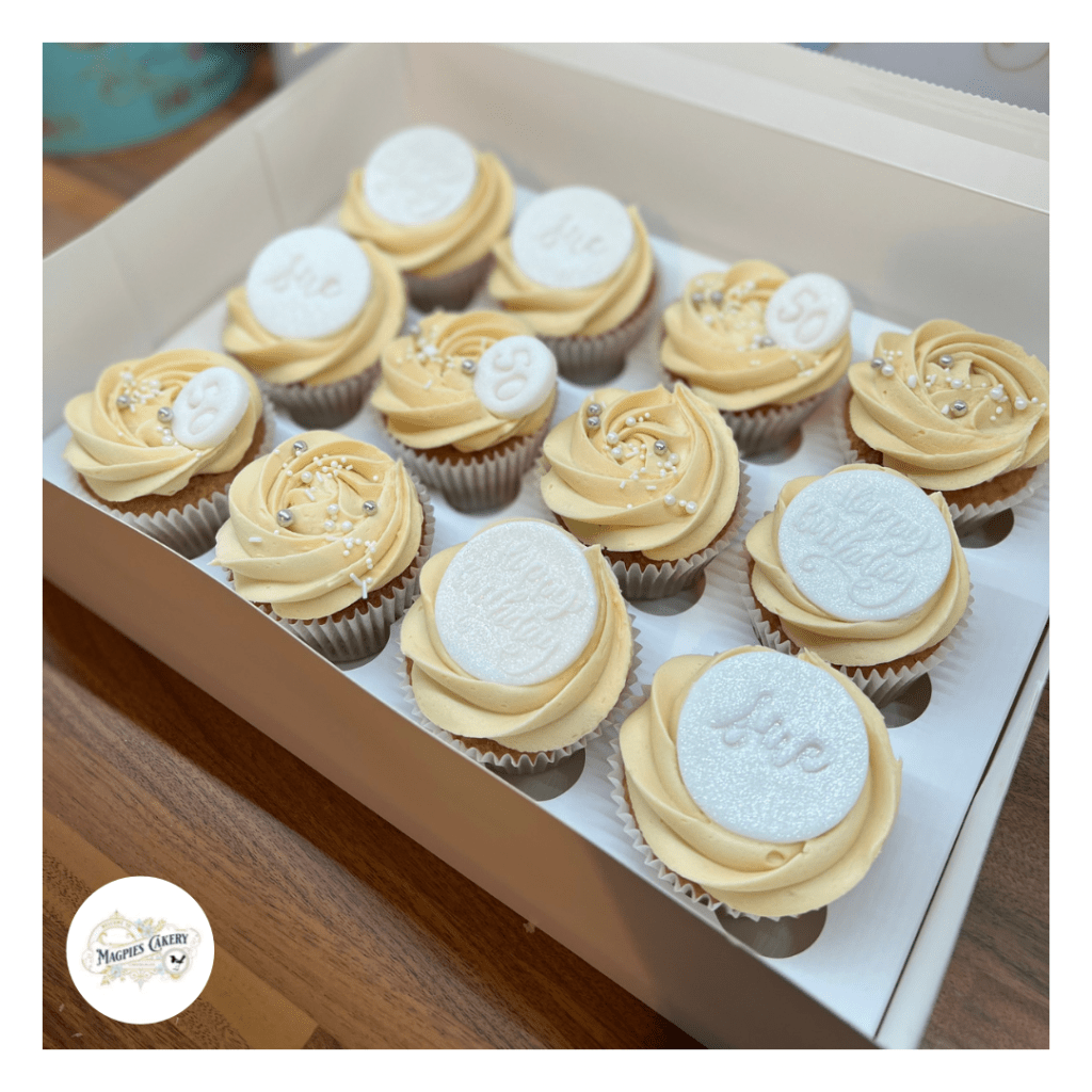 50th birthday cupcakes, finished with personalised fondant cupcake toppers, cake maker & decorator, Lincoln & Newark