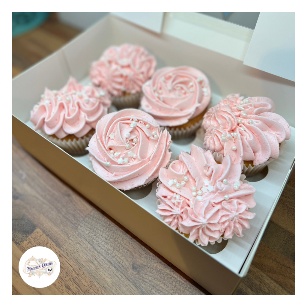 Pink buttercream gluten free cupcakes, cake maker & decorator, Lincoln & Newark