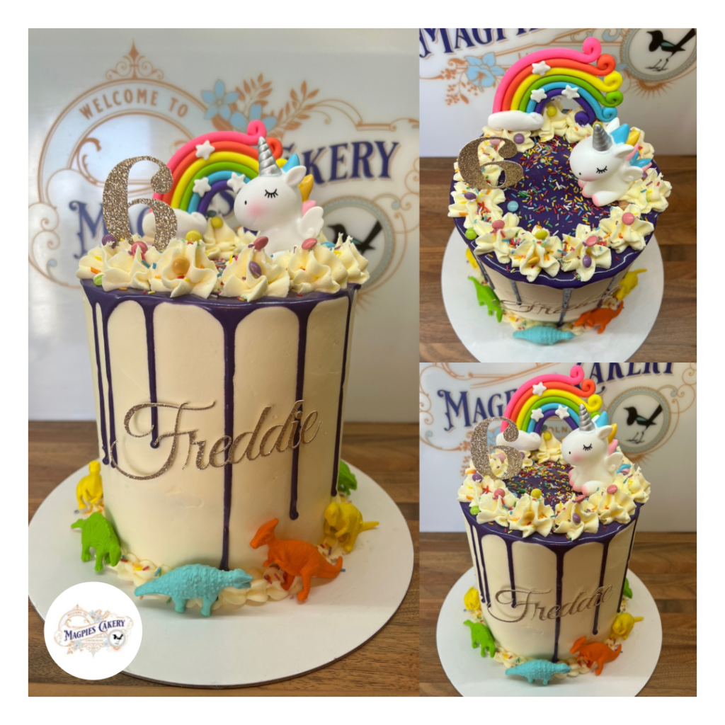 Unicorn & rainbows birthday drip cake, cake maker & decorator, Lincoln & Newark