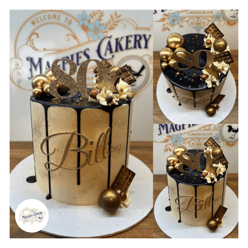 80th birthday drip cake, cake maker & decorator, Lincoln & Newark