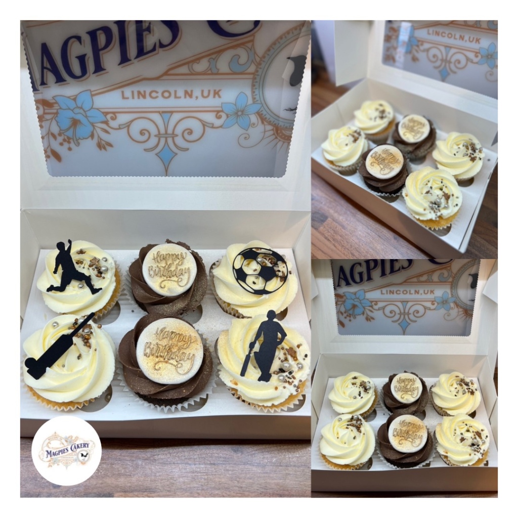 Football & cricket inspired birthday cupcakes, Magpies Cakery, cake maker & decorator, Lincoln & Newark