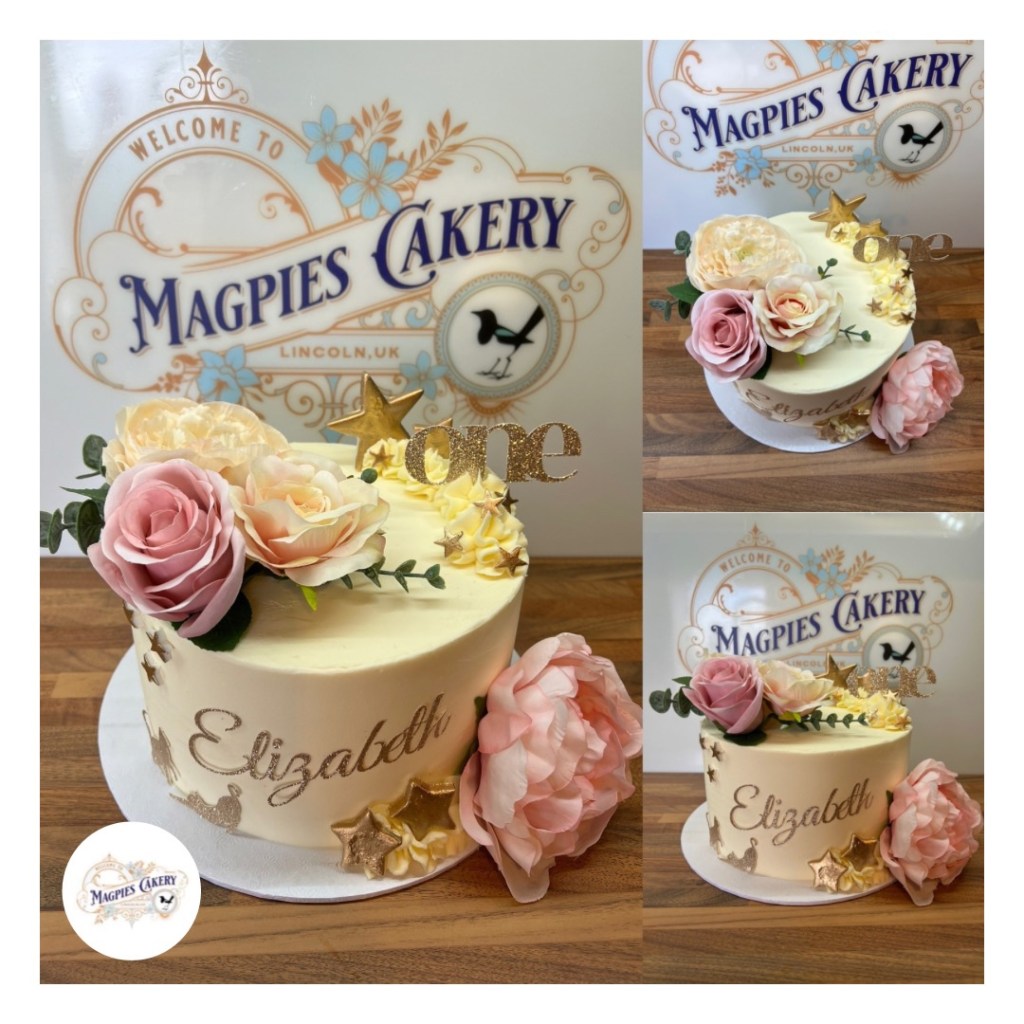 Floral themed 1st birthday buttercream finish cake. Cake maker & decorator, Lincoln & Newark