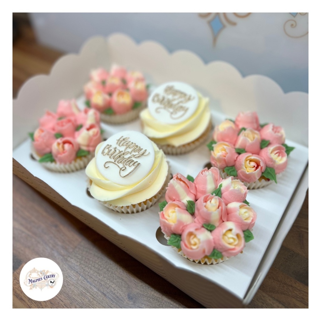 Floral buttercream birthday cupcakes, Magpies Cakery, cake maker & decorator, Lincoln & Newark