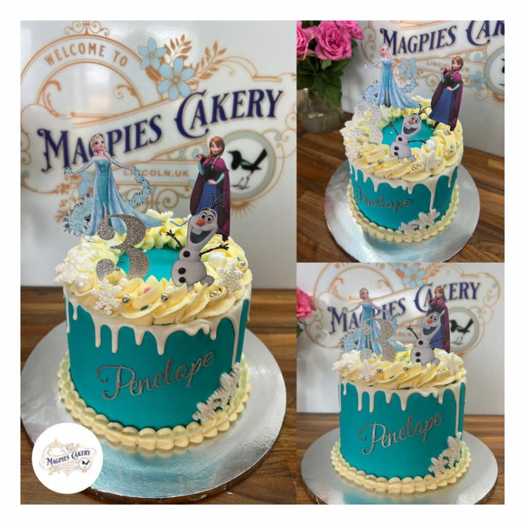 Frozen inspired birthday drip cake, cake maker & decorator, Lincoln & Newark