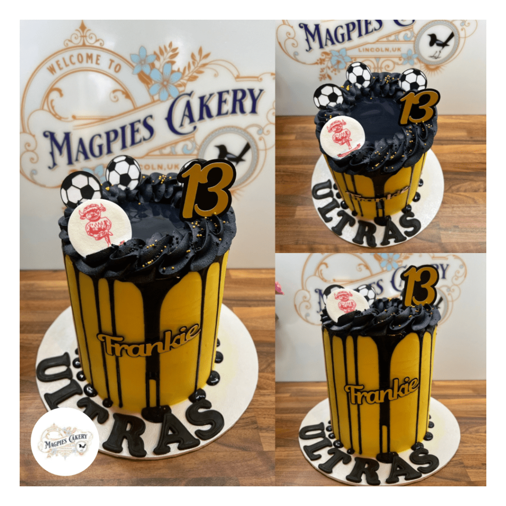 Lincoln football inspired 13th birthday drip cake, cake maker & decorator, Lincoln & Newark
