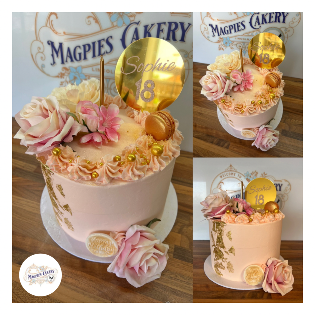 Pink & gold floral buttercream 18th birthday cake, Magpies Cakery, cake maker & decorator, Lincoln & Newark