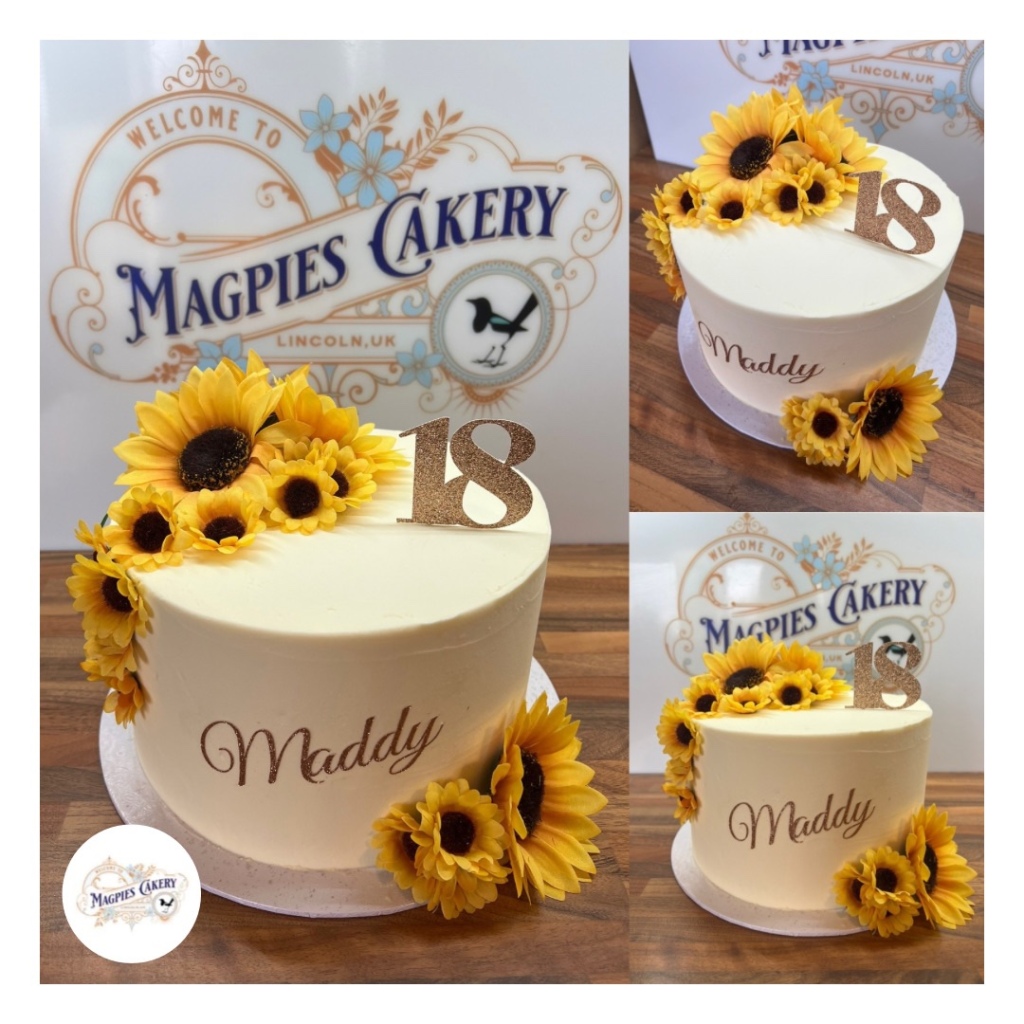 Sunflower inspired 18th birthday cake, Magpies Cakery, cake maker & decorator, Lincoln & Newark