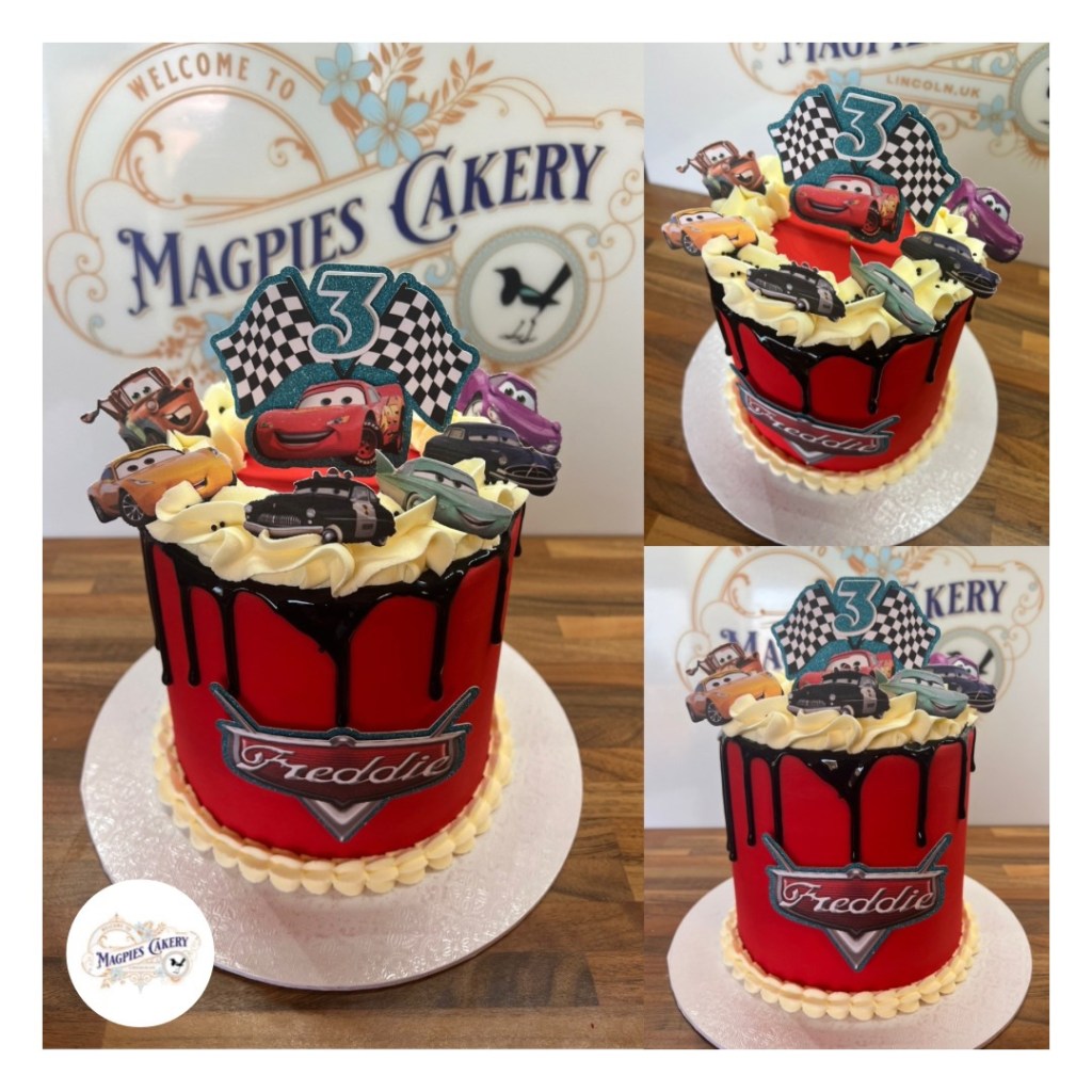 Disney Cars inspired birthday drip cake, cake maker & decorator, Lincoln & Newark