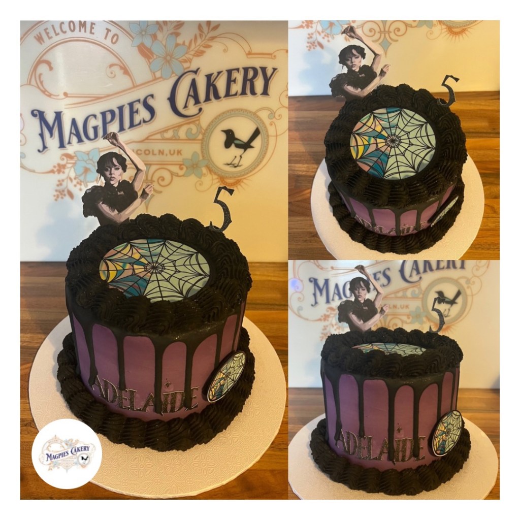 Wednesday inspired birthday drip cake, cake maker & decorator, Lincoln & Newark