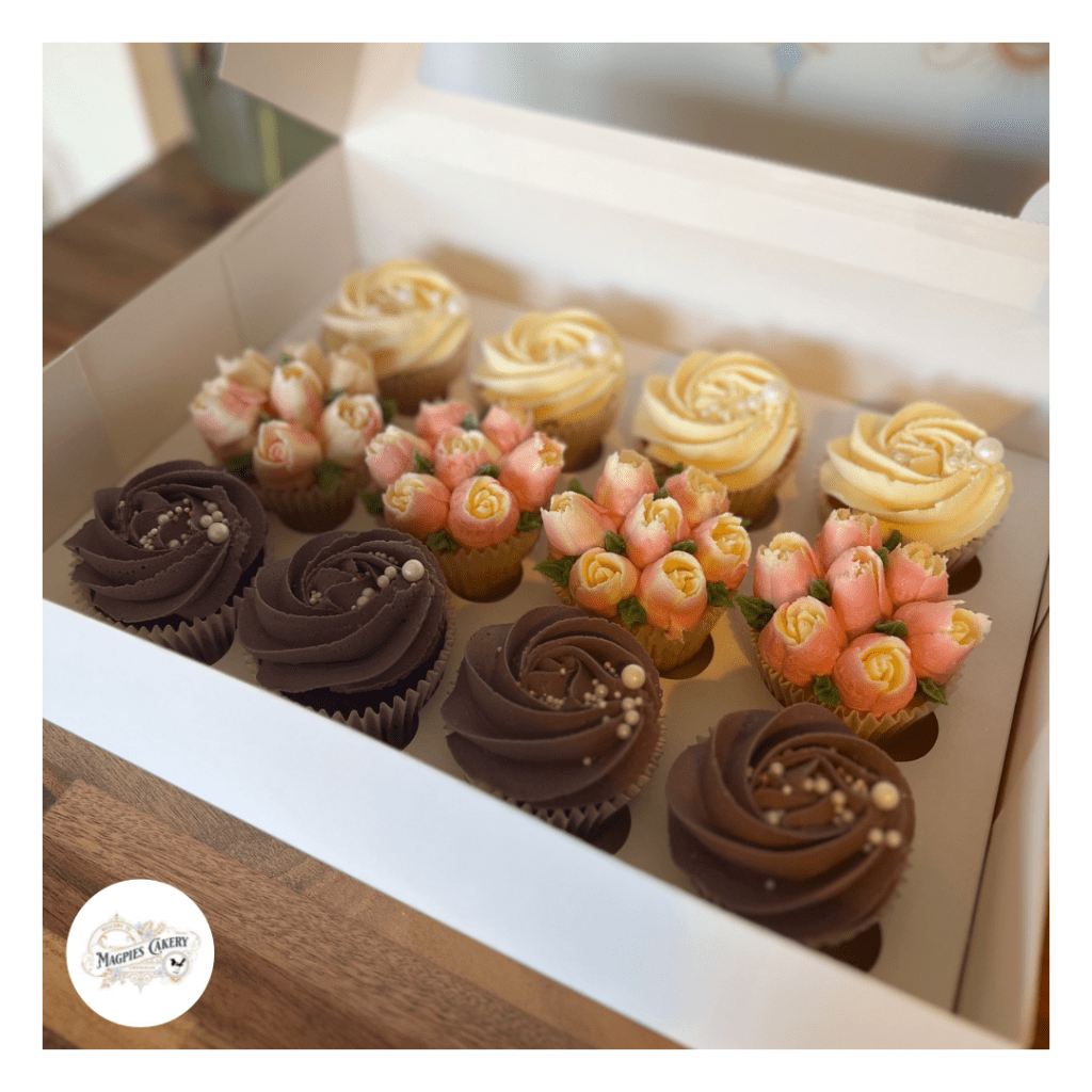 Pink & purple floral cupcakes, Magpies Cakery, cake maker & decorator, Lincoln & Newark
