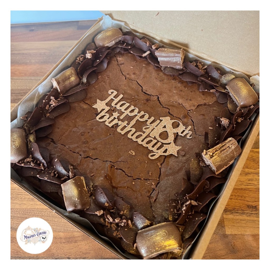 18th birthday brownie slab Magpies Cakery, cake maker & decorator, Lincoln & Newark