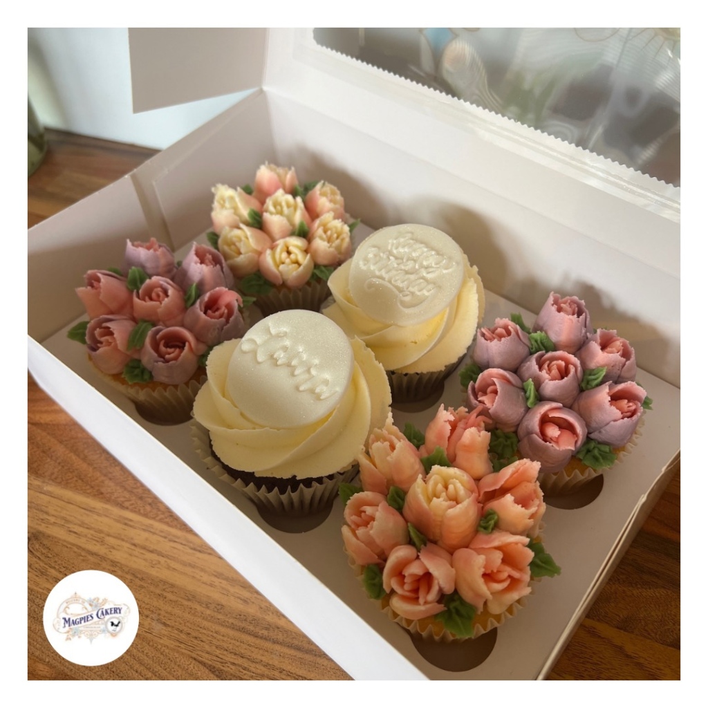 Floral birthday cupcakes, Magpies Cakery, cake maker & decorator, Lincoln & Newark