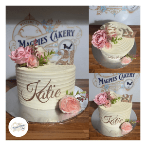 Floral 21st birthday cake. Magpies Cakery, cake maker & decorator, Lincoln & Newark UK