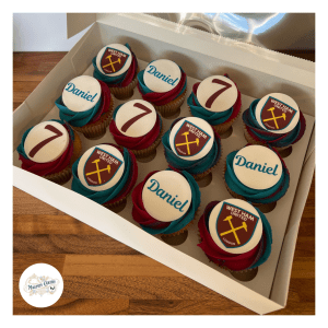 West Ham football inspired cupcakes, Magpies Cakery, local cake maker & decorator for Lincoln & Newark