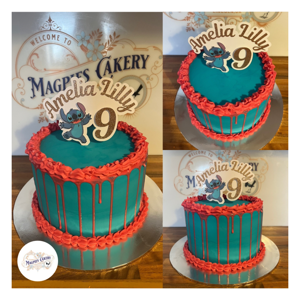 Stitch inspired birthday drip cake, cake maker & decorator, Lincoln & Newark