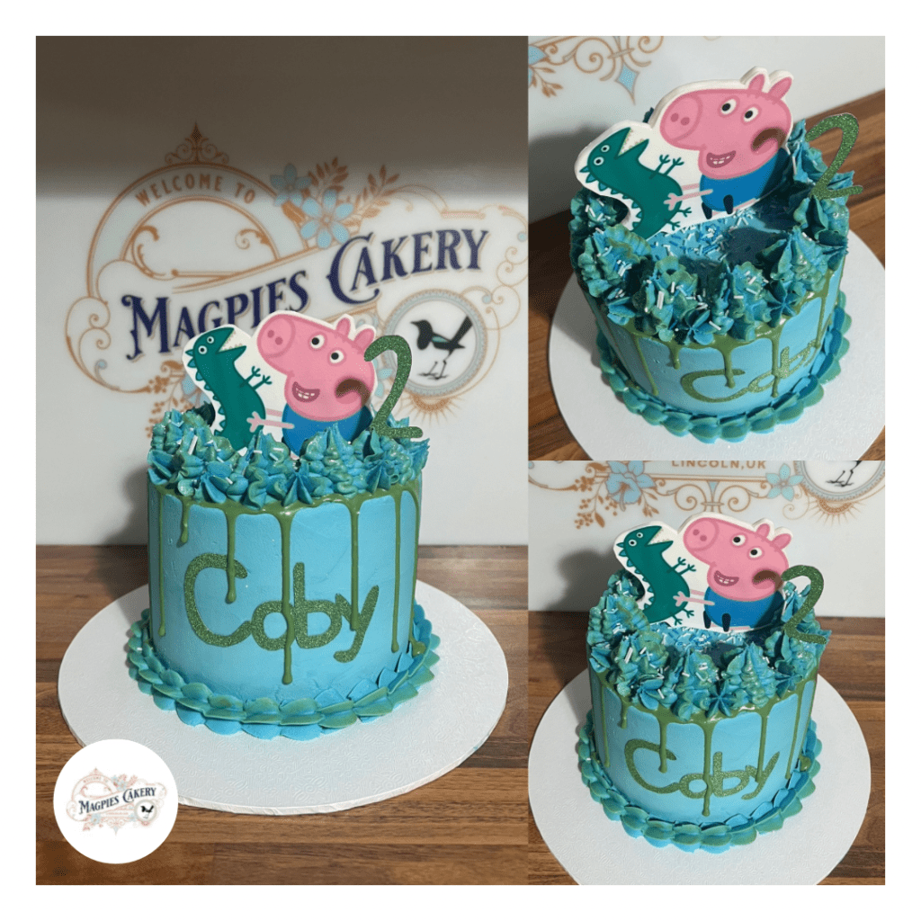 George Peppa Pig inspired birthday drip cake, cake maker & decorator, Lincoln & Newark