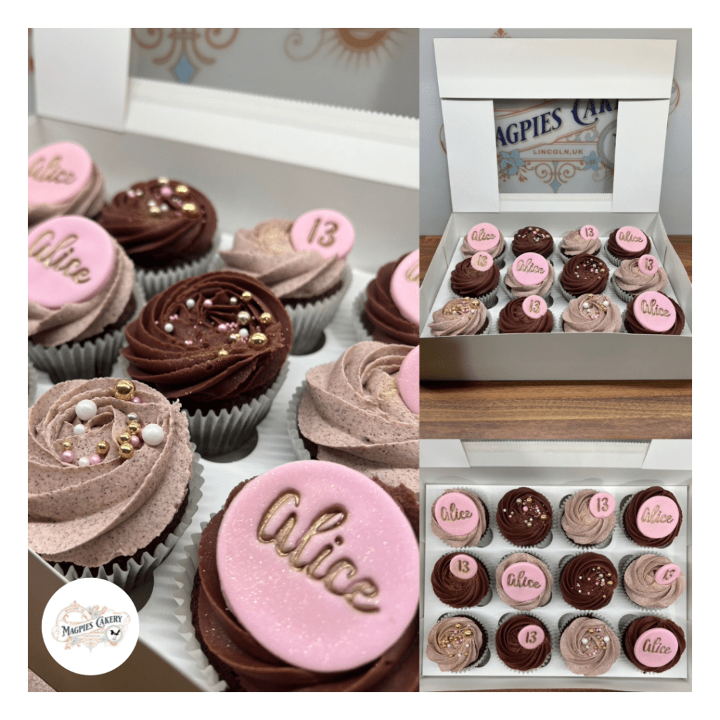 Buttercream 13th birthday cupcakes with personalised fondant toppers. Cake maker & decorator, Lincoln & Newark