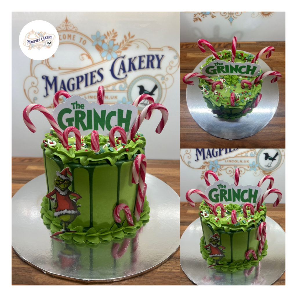 Grinch inspired birthday drip cake, cake maker & decorator, Lincoln & Newark