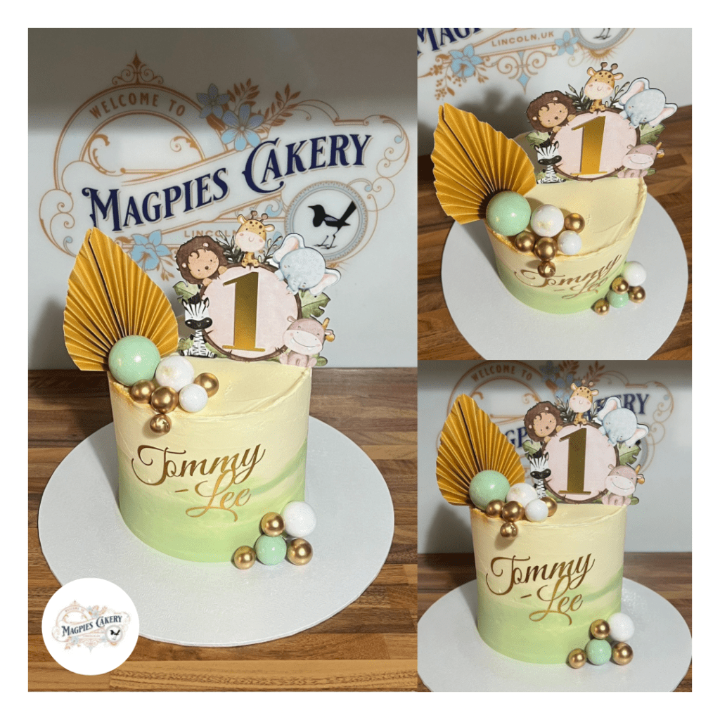 Safari themed 1st birthday buttercream finish cake. Cake maker & decorator, Lincoln & Newark
