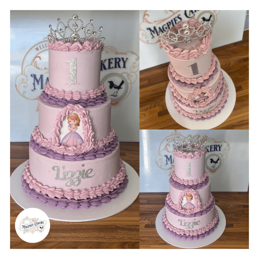 Sofia the First themed 1st birthday buttercream finish cake. Cake maker & decorator, Lincoln & Newark