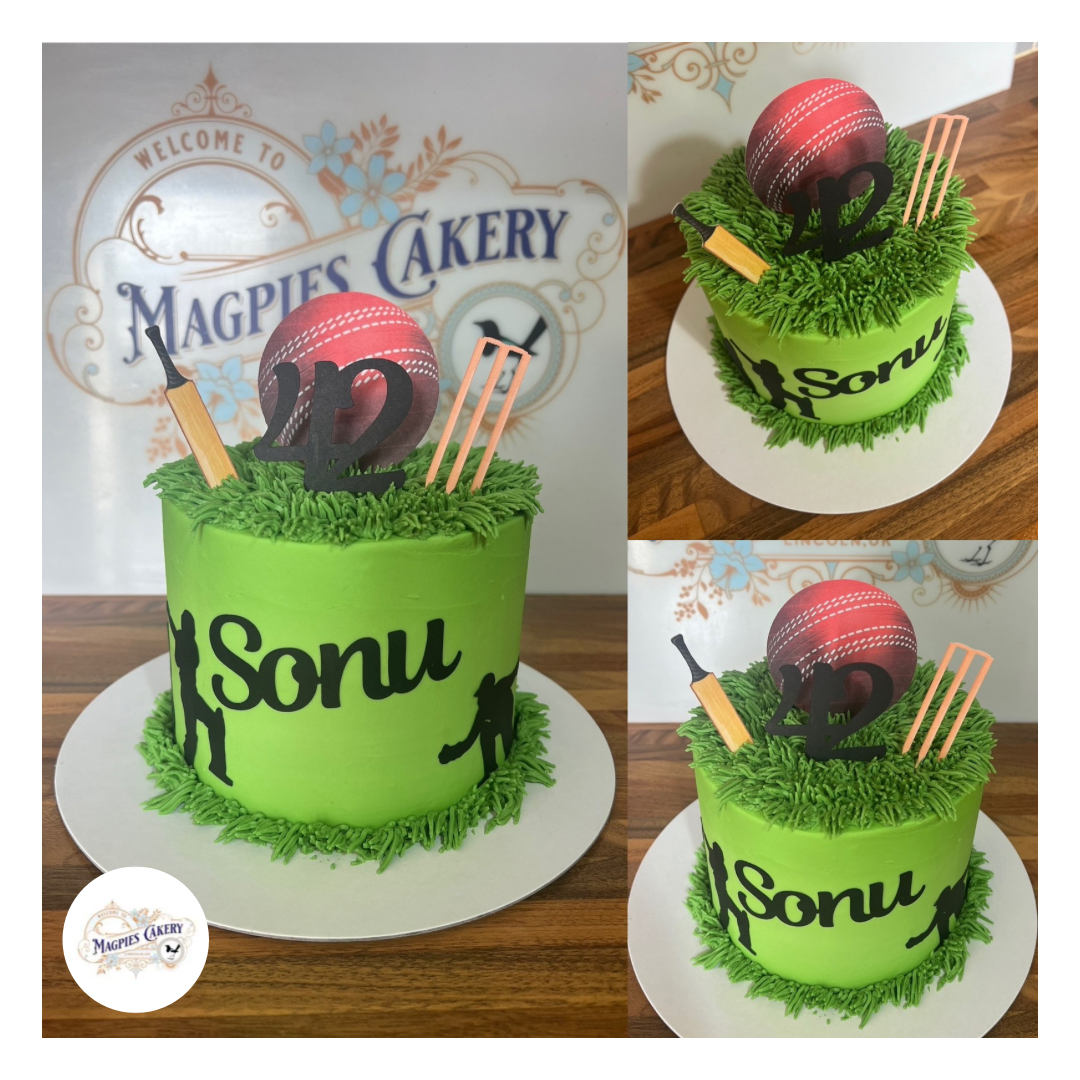 Cricket inspired birthday buttercream finish cake. Magpies Cakery, cake maker & decorator, Lincoln & Newark