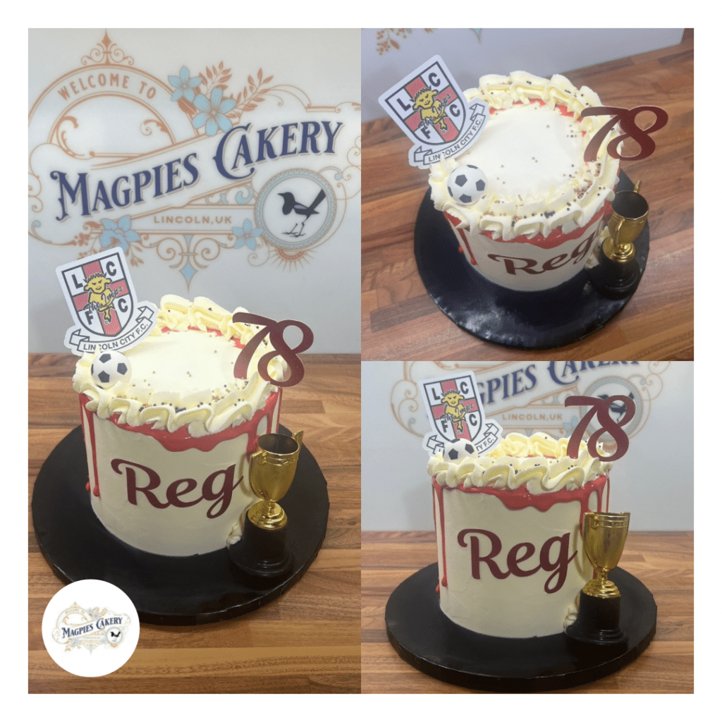 Lincoln City football inspired birthday drip cake, cake maker & decorator, Lincoln & Newark