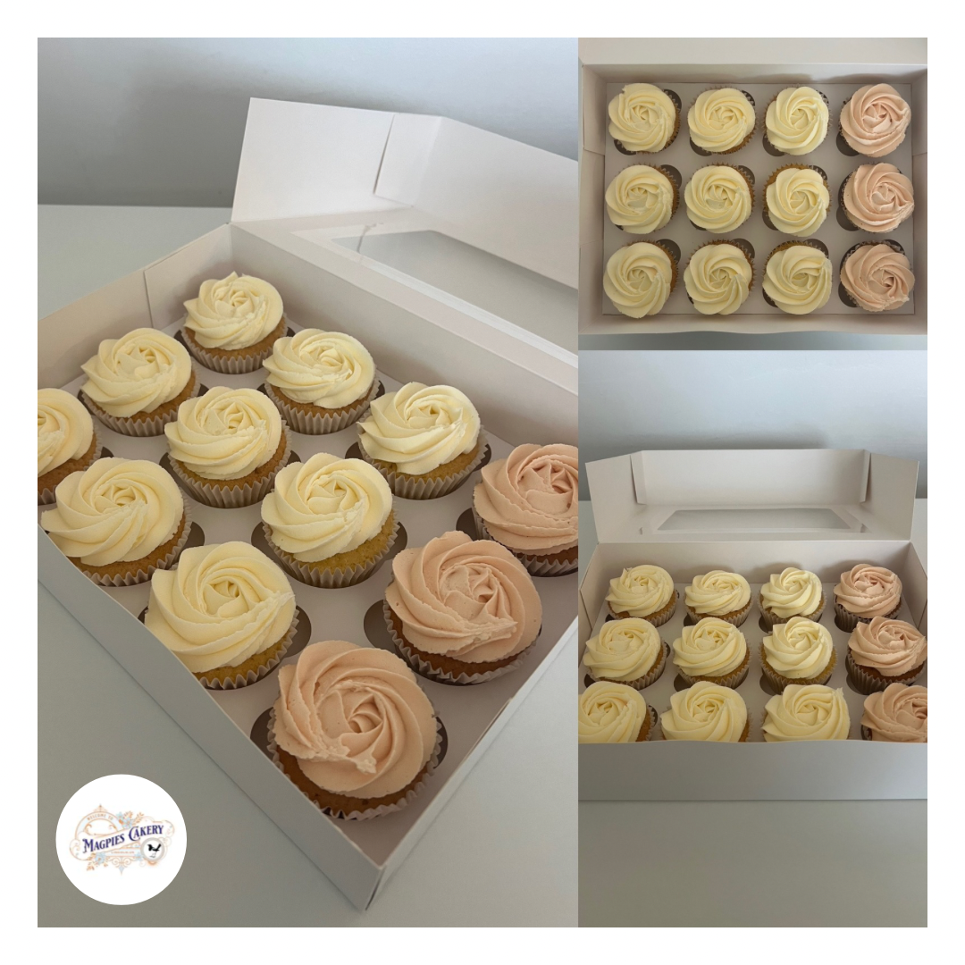 Floral inspired buttercream finish wedding cupcakes. Magpies Cakery, cake maker & decorator, Lincoln & Newark UK