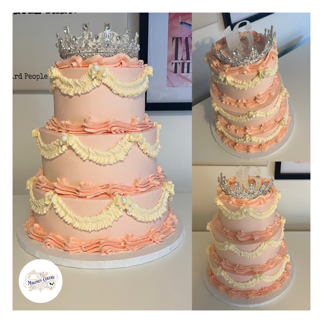 Vintage piping 16th birthday buttercream finish three tier cake, Magpies Cakery, cake maker & decorator, Lincoln & Newark