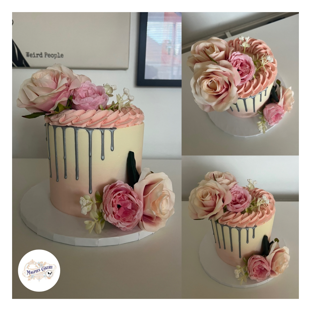 Pink floral birthday drip cake, cake maker & decorator, Lincoln & Newar
