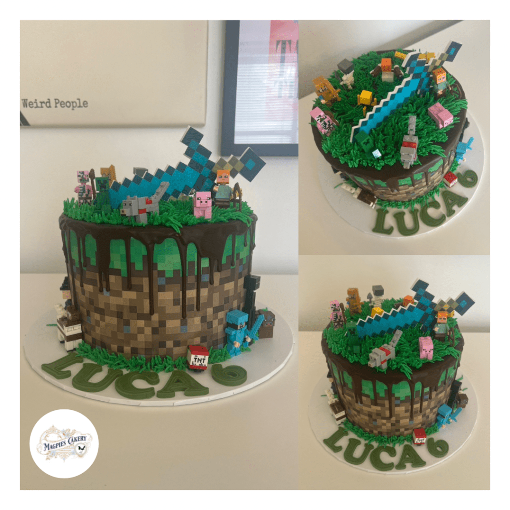 Minecraft inspired birthday drip cake, cake maker & decorator, Lincoln & Newar