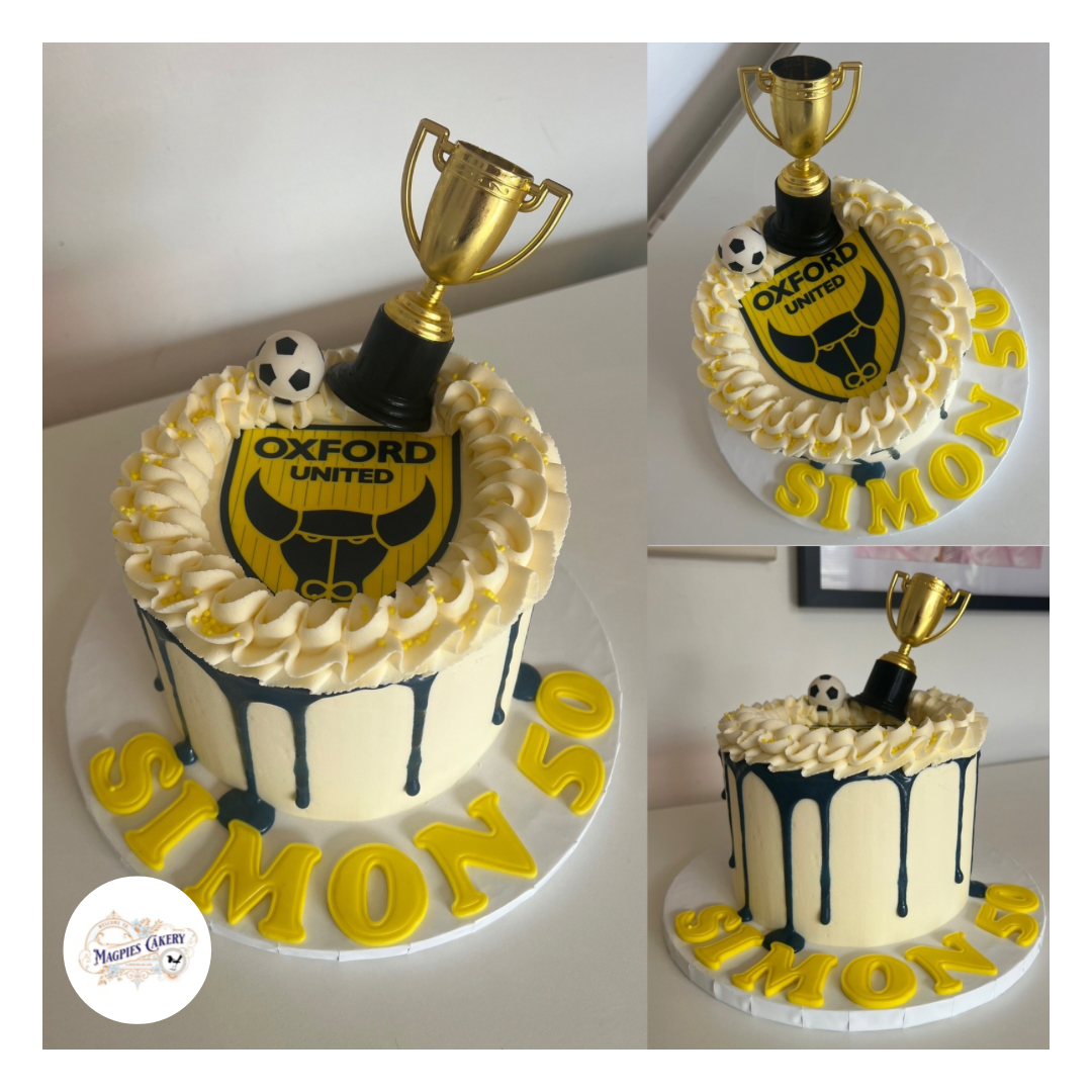 Oxford football inspired birthday drip cake, cake maker & decorator, Lincoln & Newar