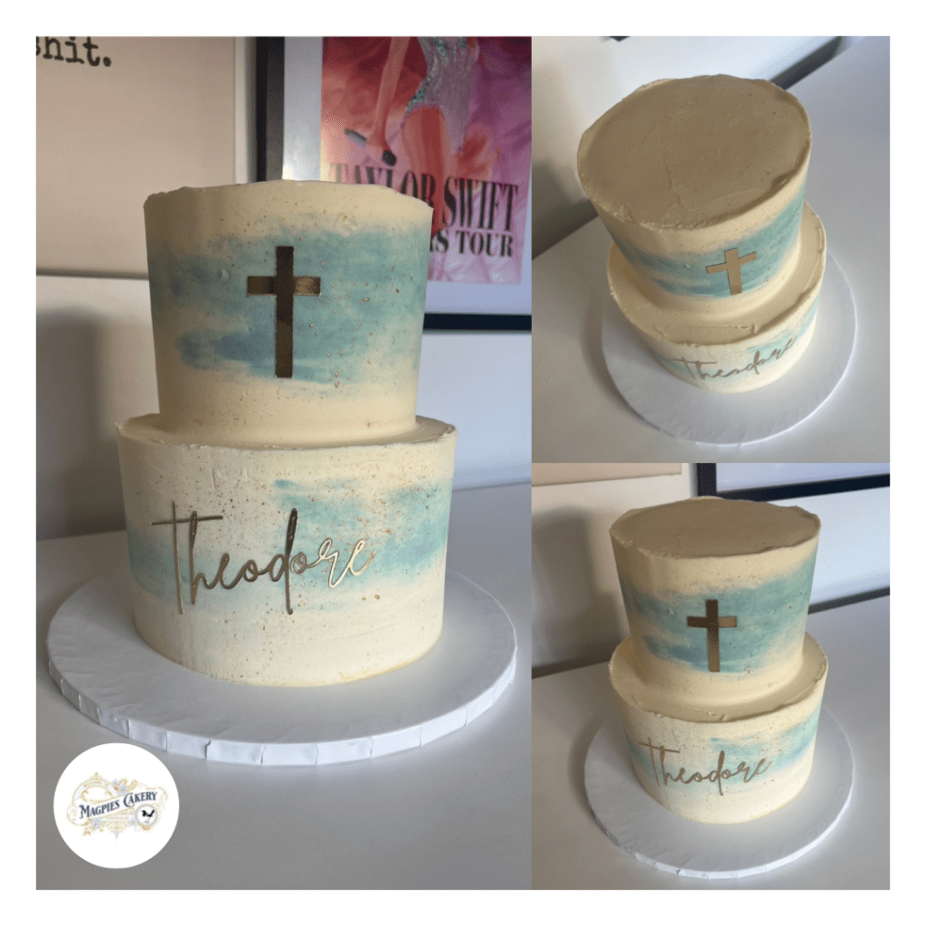 Two tier buttercream finish christening cake. Cake maker & decorator, Lincoln & Newark