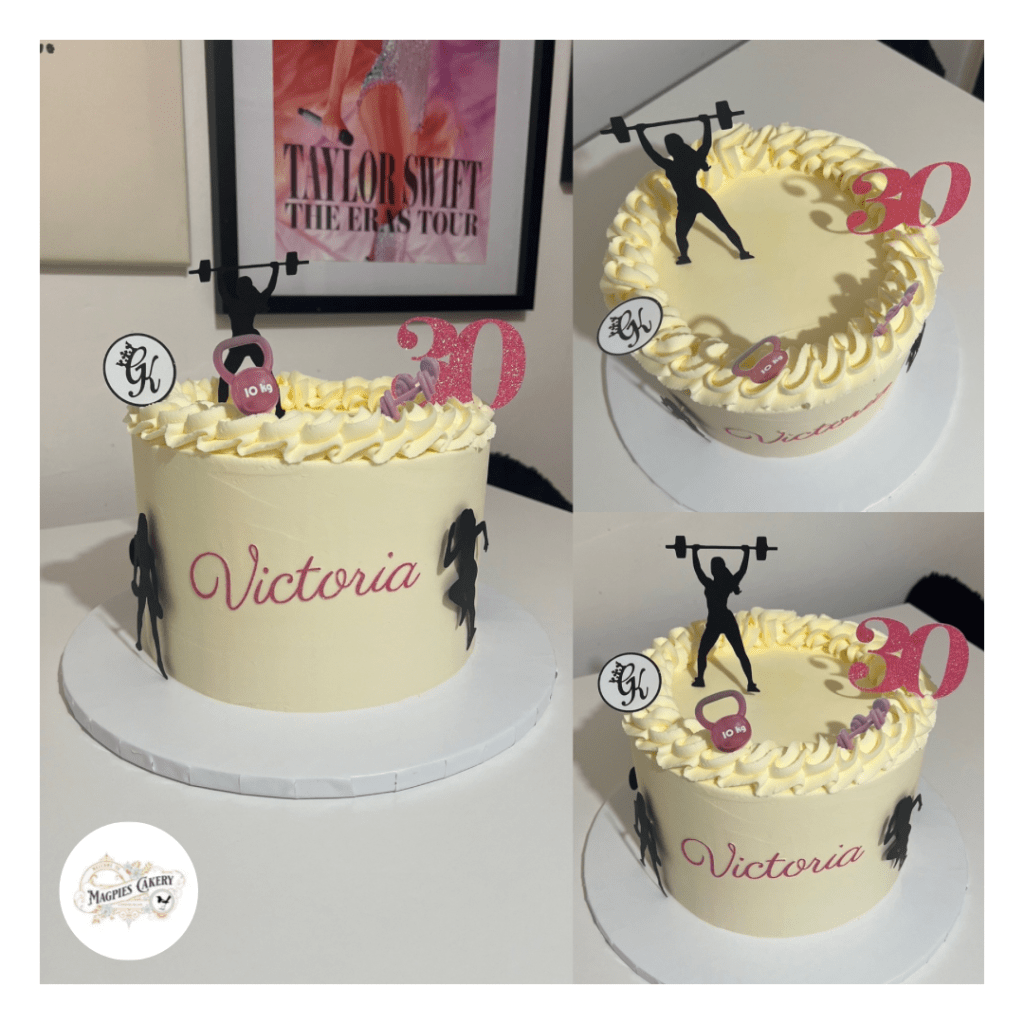 Weightlifting inspired 30th birthday buttercream finish cake. Magpies Cakery, cake maker & decorator, Lincoln & Newark