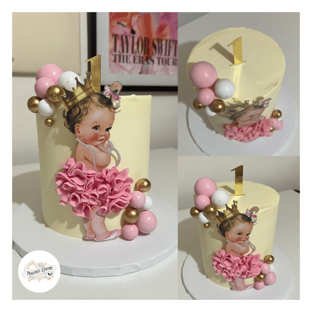 Tutu baby themed 1st birthday cake, finished with pale blue fondant & fondant trains, cake maker & decorator, Lincoln & Newark